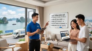 Chuyên viên đang khảo sát thực tế để lên báo giá dịch vụ chuyển nhà Cẩm Phả chính xác nhất